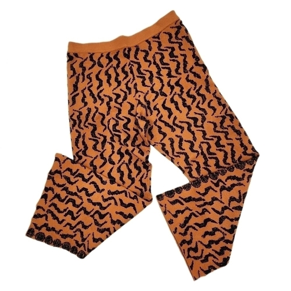 Anthropologie Wide Flared Tiger Print knit Pants Orange/Blk, US Women's XL NWOT - Picture 3 of 10